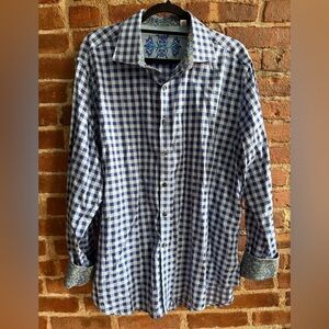 Robert Graham Navy and White Plaid Dress Shirt